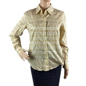 Vintage Gap Button Down Top Size S Yellow Retro Print Cotton